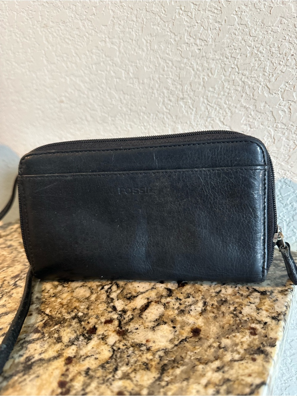 Fossil Black Leather Wristlet Wallet